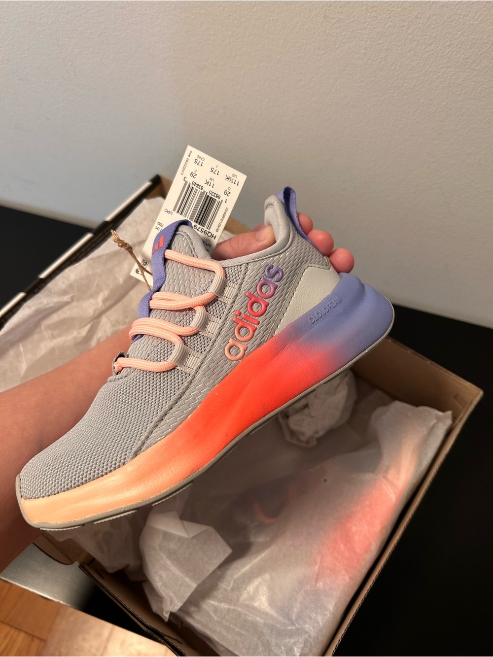 adidas Kids Gray Sneakers with Coral to Purple Gradient Midsole